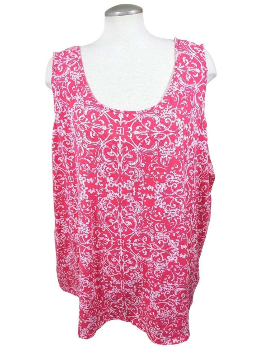 Catherines Womens Sleeveless Top Size 5X 34/36W Coral Damask Print Tank